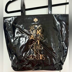Kate Spade Womens Bon Shopper Bag Tote Black W/ Golden Letters